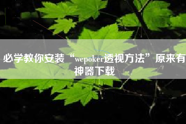 必学教你安装“wepoker透视方法	”原来有神器下载