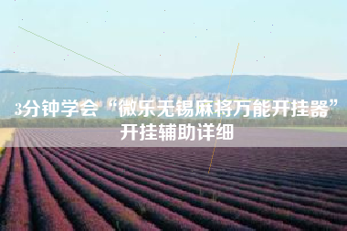 3分钟学会“微乐无锡麻将万能开挂器”开挂辅助详细