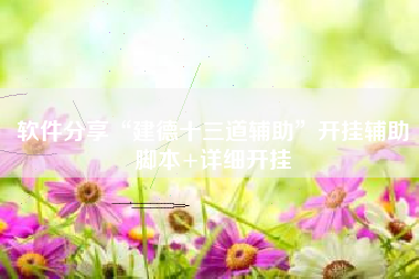 软件分享“建德十三道辅助	”开挂辅助脚本+详细开挂