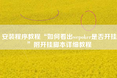 安装程序教程“如何看出wepoker是否开挂”附开挂脚本详细教程