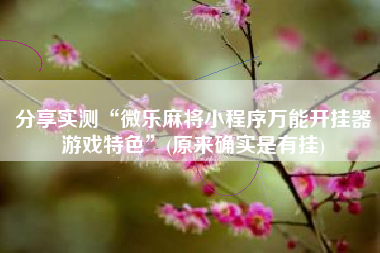 分享实测“微乐麻将小程序万能开挂器游戏特色”(原来确实是有挂)